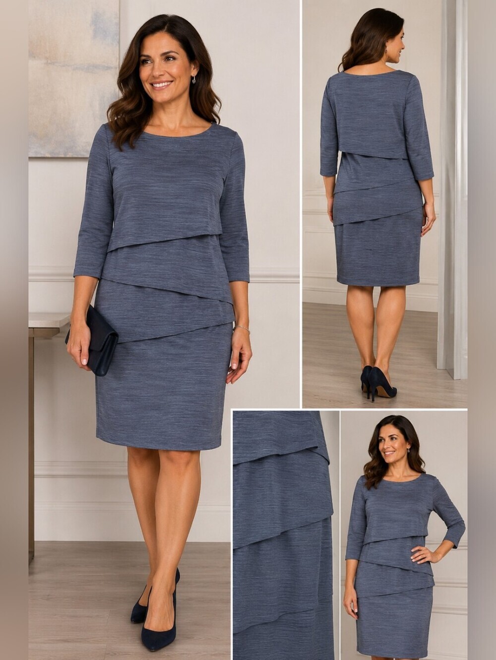 Tahari Arthur S. Levine Layered Sheath Dress Gray Blue Size 12